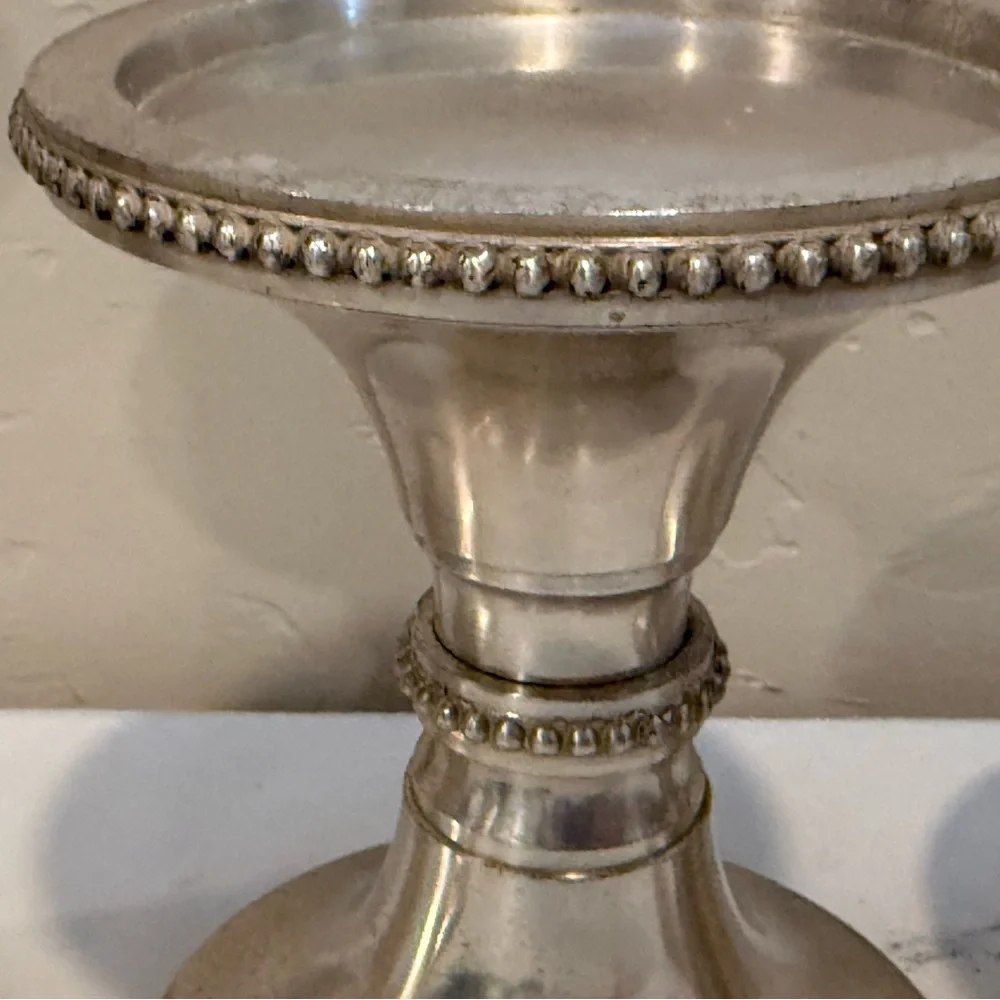 Set Of‎ 3 Pottery Barn Silver Plate Rope Twist Candlesticks Candle Holders Heavy